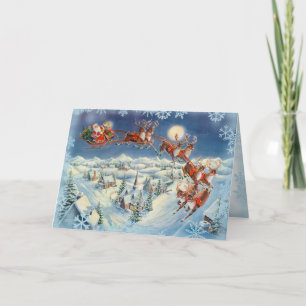 SANTA, SLEIGH & REINDEER by SHARON SHARPE Holiday Card