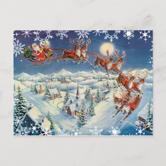SANTA, SLEIGH & REINDEER by SHARON SHARPE Holiday Postcard (Front)