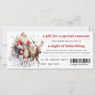 Santa Sleigh Reindeer Christmas Gift Coupon  Holiday Card