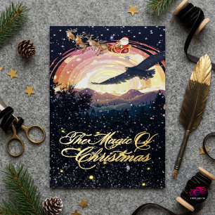 Santa Sleigh Reindeer Christmas Night Sky Foil Holiday Card
