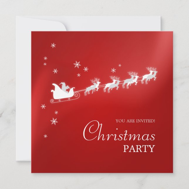 Santa Sleigh Reindeer Christmas party invitation (Front)