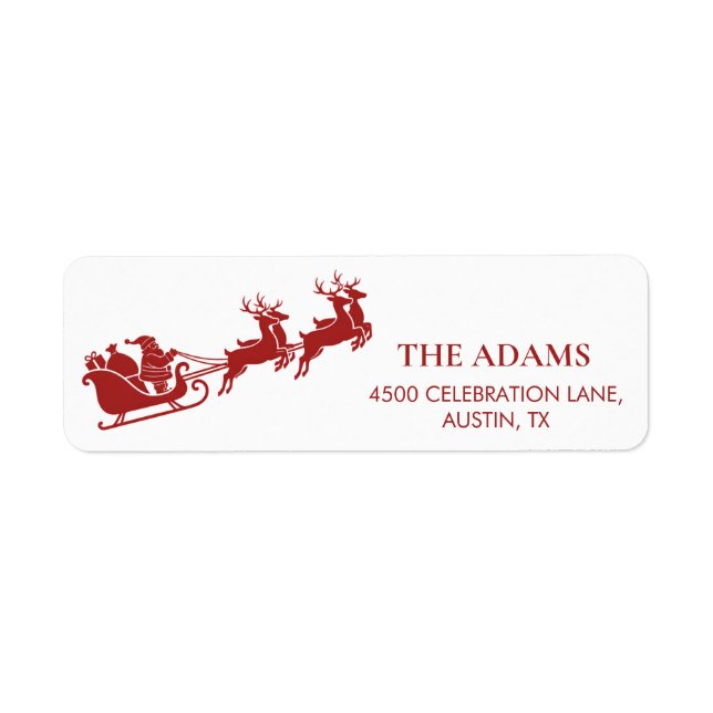 Santa Sleigh & Reindeer Christmas Return Address  (Front)