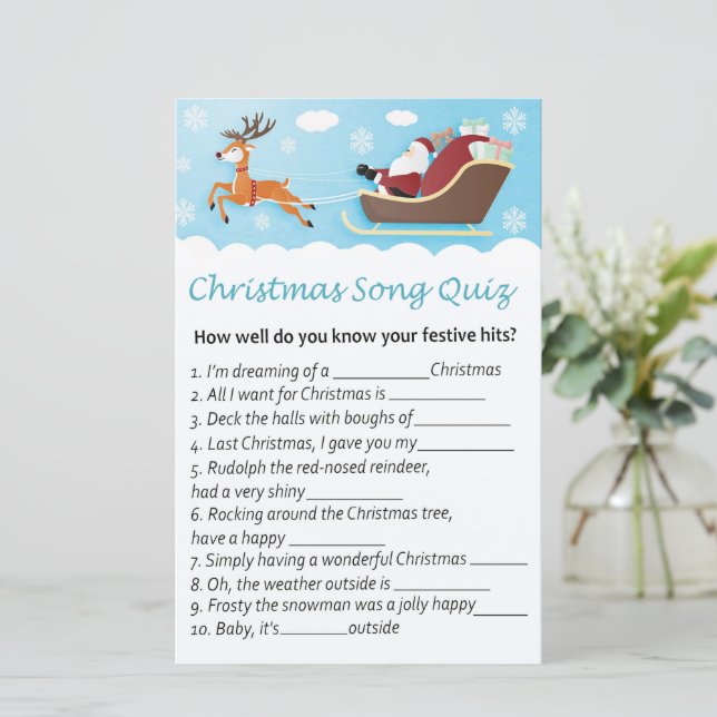 Santa sleigh reindeer christmas song quiz game (Standing Front)