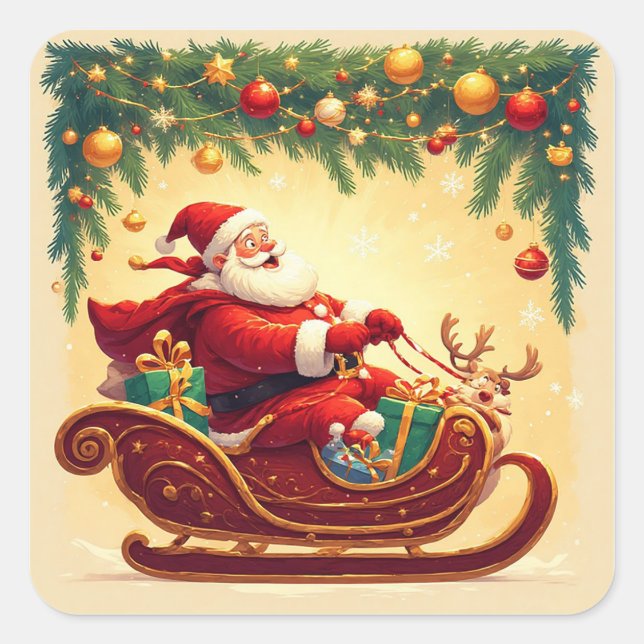 🎁Santa Sleigh Reindeer Christmas Sticker Fun ✨ (Front)