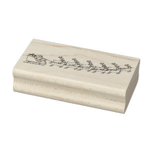 Santa, Sleigh, Reindeer flying outlined Rubber Stamp
