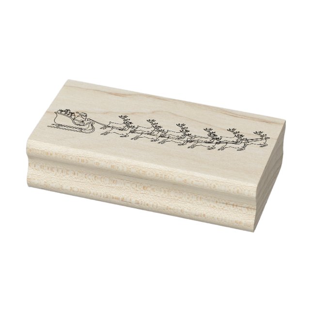 Santa, Sleigh, Reindeer flying outlined Rubber Stamp (Stamp)