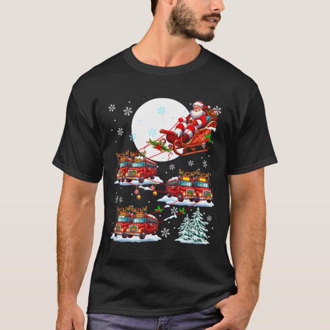 Santa Sleigh Reindeer School Buses Matching Driver T-Shirt (Front)