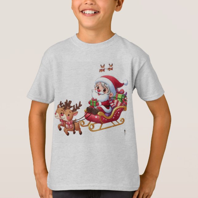 Santa Sleigh Ride Festive Christmas Gift for Kids T-Shirt (Front)