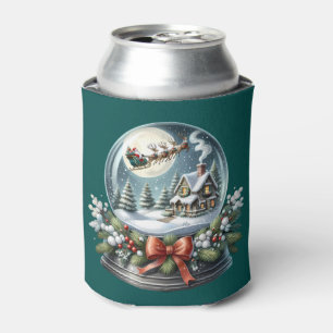 Santa Sleigh Ride in Snow Globe Wonderland Can Cooler