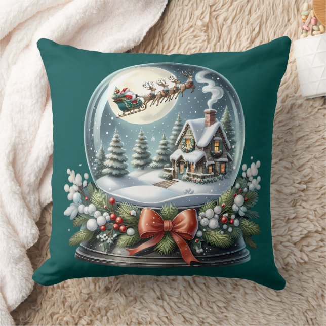 Santa Sleigh Ride in Snow Globe Wonderland Cushion (Blanket)