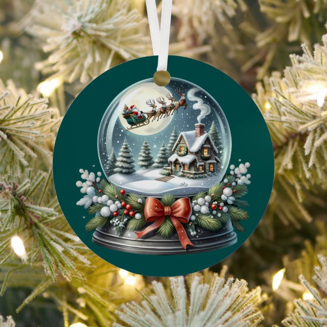 Santa Sleigh Ride in Snow Globe Wonderland Metal Tree Decoration (Insitu)
