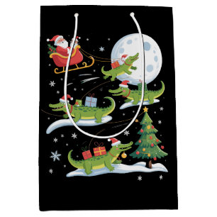 Santa Sleigh Riding Alligator Christmas Funny Xmas Medium Gift Bag