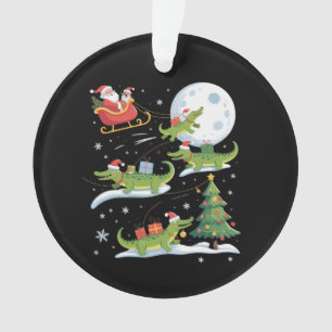 Santa Sleigh Riding Alligator Christmas Funny Xmas Ornament