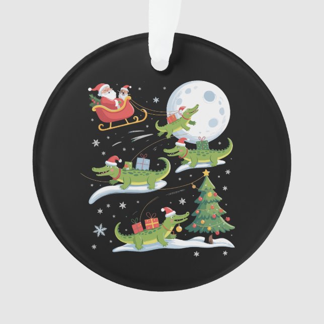 Santa Sleigh Riding Alligator Christmas Funny Xmas Ornament (Front)
