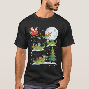 Santa Sleigh Riding Alligator Christmas Funny Xmas T-Shirt