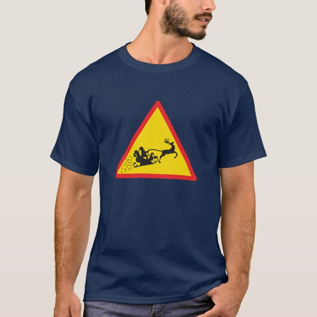 Santa Sleigh Road Sign T-Shirt (Front)