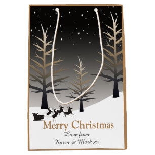Santa Sleigh & Tree Silhouette Personalised Medium Gift Bag