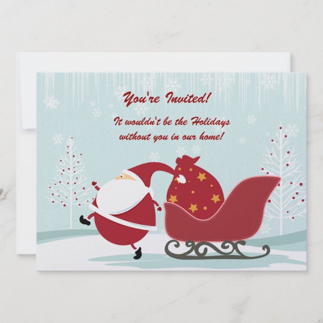 Santa Sleigh Trees Winter Scene Holiday Party Invi Invitation (Front)