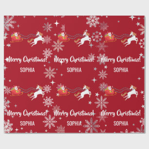 Santa Sleigh Unicorn Snowflakes Personalized Xmas Wrapping Paper