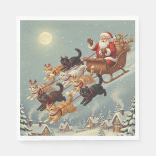 Santa Sleigh with Flying Cats Napkins
