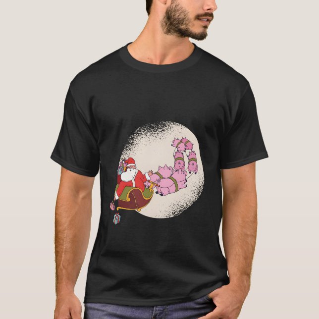 Santa Sleigh With Flying Pigs And T-Shirt (Front)