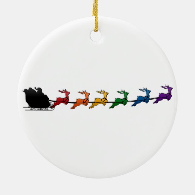 Santa Sleigh with Rainbow Reindeer Ceramic Tree Decoration (Back)