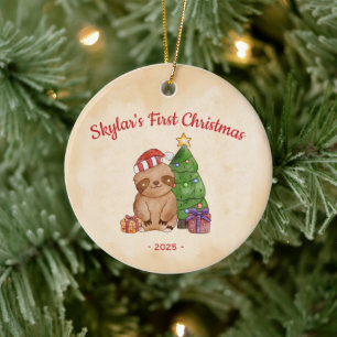 Santa Sloth First Christmas Ceramic Tree Decoration