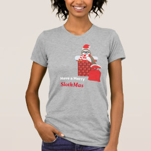 Santa Sloth Going Down the Chimney with Presents T-Shirt