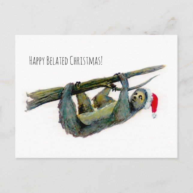 Santa Sloth: Happy Belated Christmas! Holiday Postcard (Front)