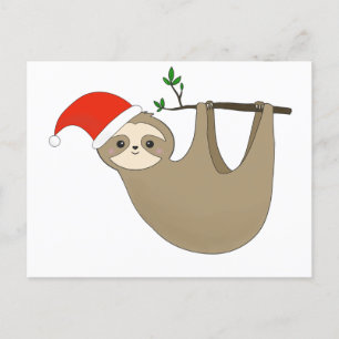 Santa sloth holiday postcard