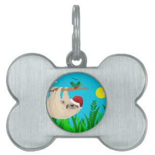 santa sloth pet ID tag
