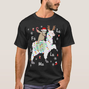Santa Sloth Riding Llama Reindeer Christmas T-Shirt
