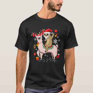 Santa Sloth Riding Llama Reindeer Christmas T-Shirt