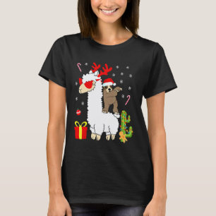 Santa Sloth Riding Llama Reindeer Santa Hat Christ T-Shirt