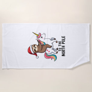 Santa Sloth Riding Unicorn Funny Girl Christmas T- Beach Towel