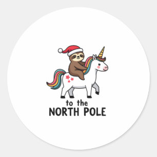 Santa Sloth Riding Unicorn Funny Girl Christmas T- Classic Round Sticker