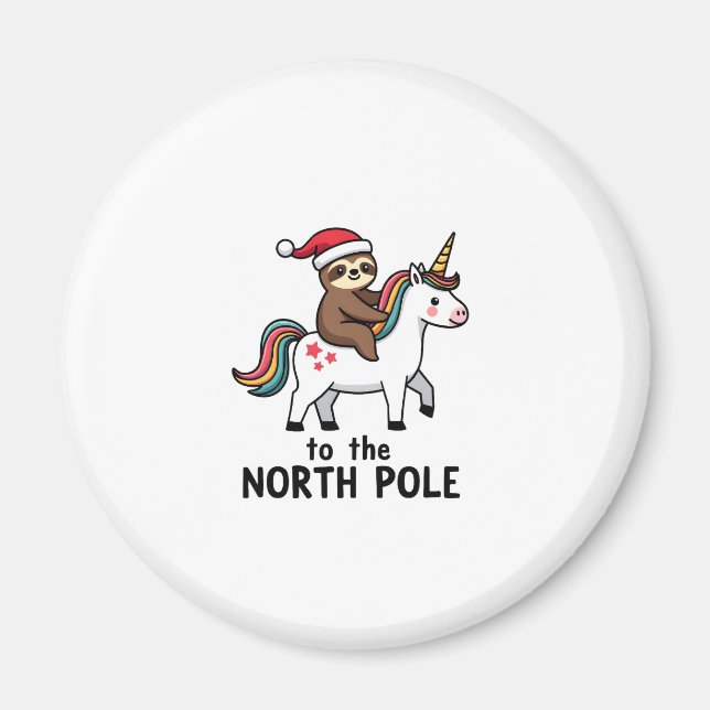 Santa Sloth Riding Unicorn Funny Girl Christmas T- Magnet (Front)