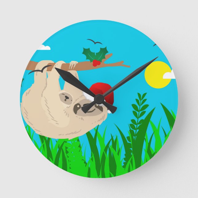 santa sloth round clock (Front)