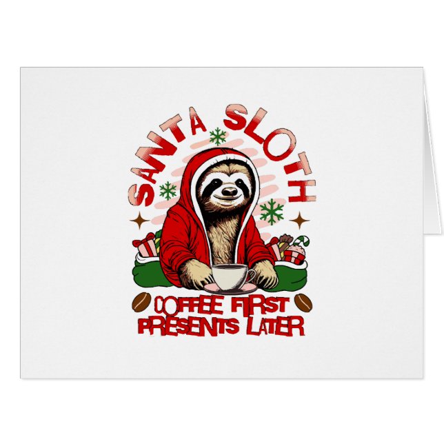 Santa sloth sipping coffee  (Front Horizontal)