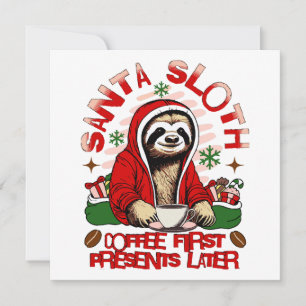 Santa sloth sipping coffee invitation