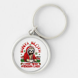 Santa sloth sipping coffee key ring