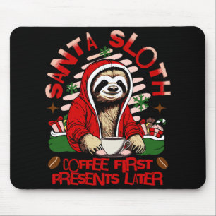 Santa sloth sipping coffee mouse pad