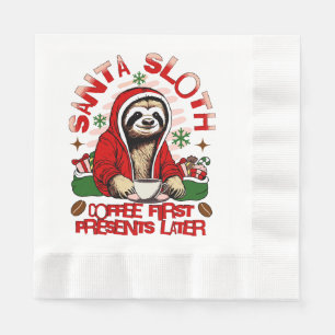 Santa sloth sipping coffee napkin
