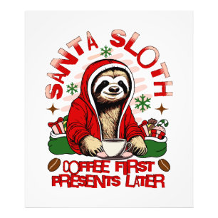 Santa sloth sipping coffee photo print