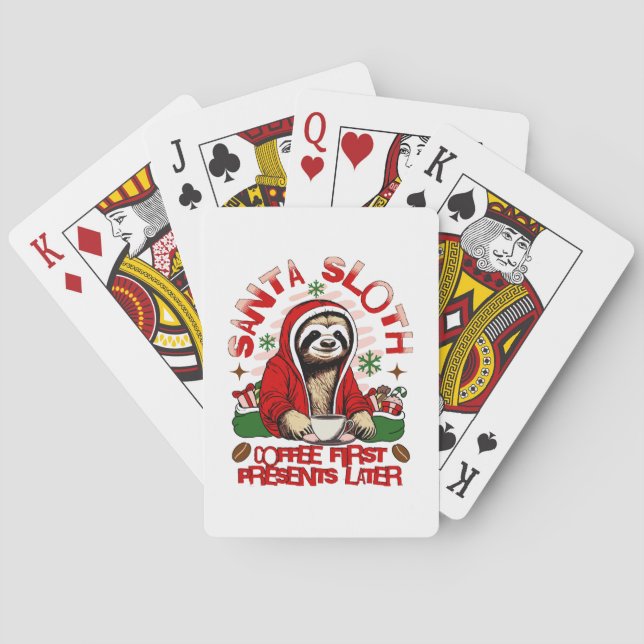 Santa sloth sipping coffee  playing cards (Back)