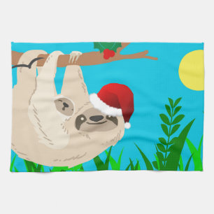 santa sloth tea towel