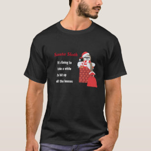 Santa Sloth with Bag in Chimney with Xmas lights T-Shirt