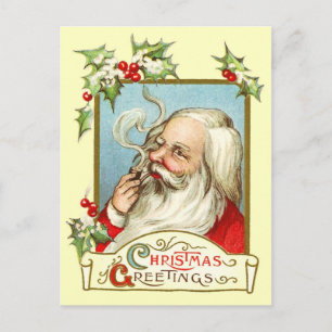 Santa Smoking a Pipe Holiday Postcard
