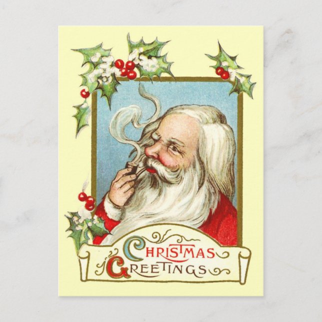 Santa Smoking a Pipe Holiday Postcard (Front)
