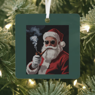 Santa Smoking Party Funny Christmas Holiday  Metal Tree Decoration